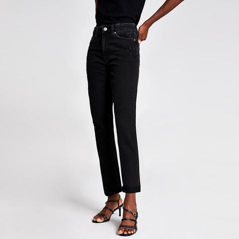 Black Washed Mom Fit Jeans