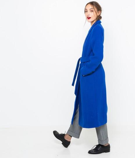 Manteau Long Laine Mélangée Femme