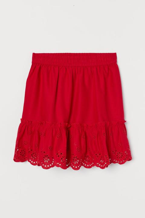 Broderie-hem Skirt - Red