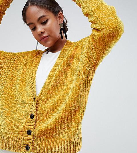 Asos Design Tall - Cardigan Corto In Ciniglia Con Bottoni - Giallo