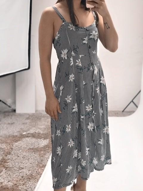 Vestido Midi Rayas Y Flores