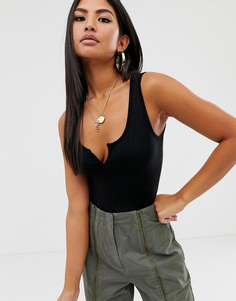 Asos Design Sleeveless Bodysuit With Notch Detail In Black