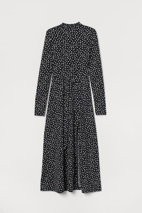 Vestido Con Cuello Elevado - Negro
