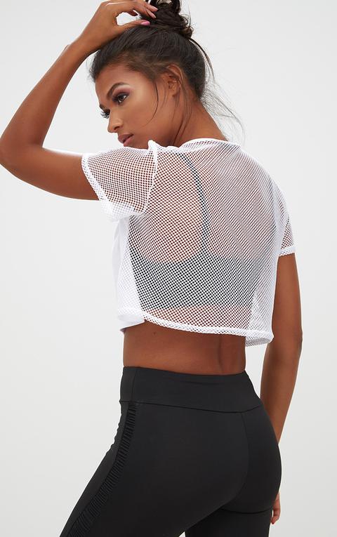 White Fishnet & Jersey Crop Top