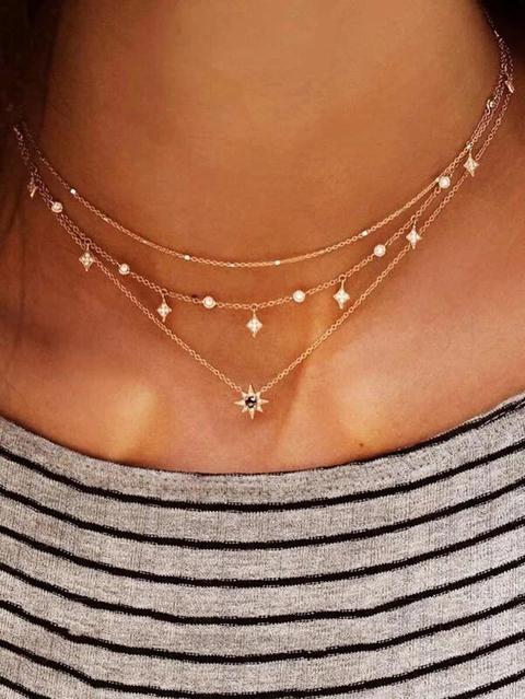 Collar De Cadena A Capas Con Diseño De Estrella