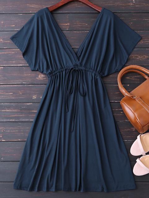 Tuffatevi V Indietro Coulisse Dress Purplish Blue Khaki Black Royal Pink Red Army Green