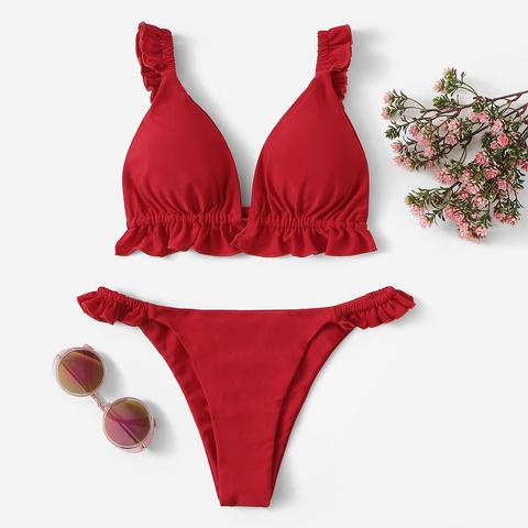 Set Bikini Semplice Con Bordi Pieghettati