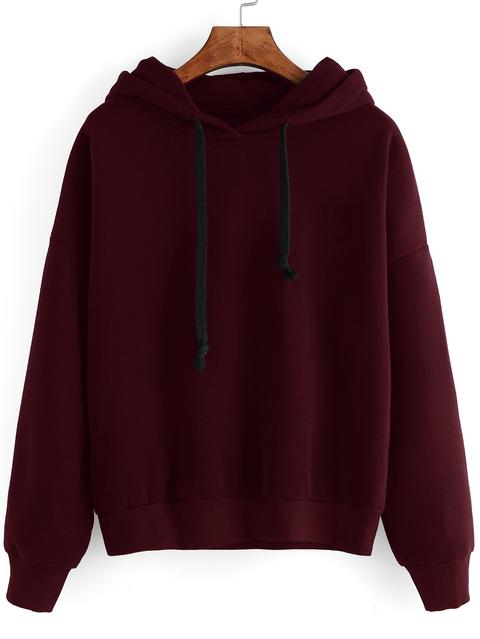 Burgundy Drop Shoulder Hooded Sweatshirt