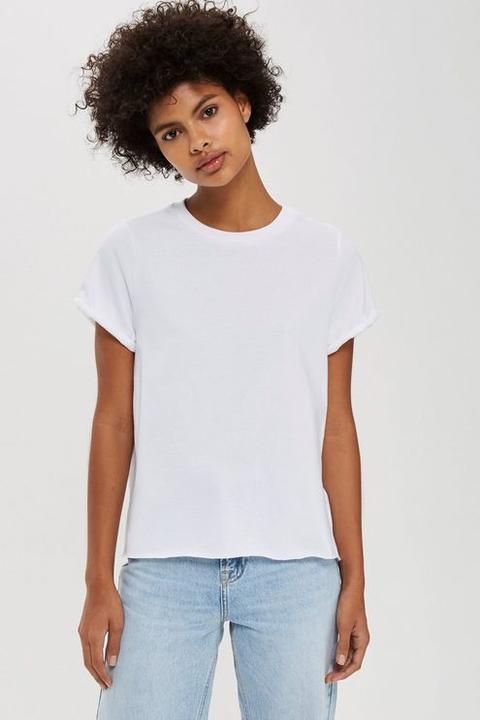 Womens Petite Roll Back T-shirt - White, White