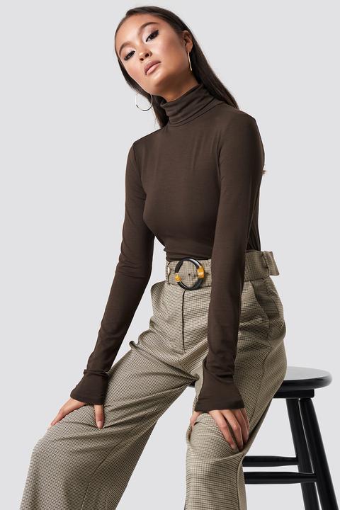Viscose Long Sleeve Polo Top Braun