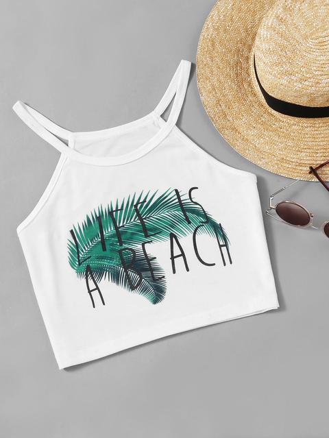Leaf Print Crop Cami Top