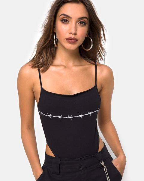 Solemo Cutout Bodice In Black Wire Embroidery By Motel