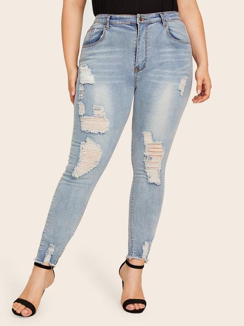 Jeans Skinny Con Orlo Grezzo Taglie Forti