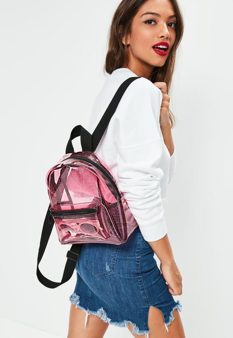 Pink Transparent Glittery Backpack