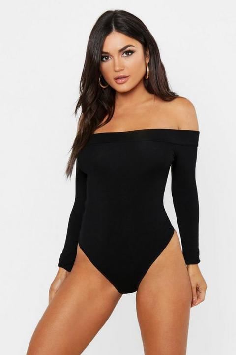 Womens Premium Basic Bardot Bodysuit - Black - 14, Black