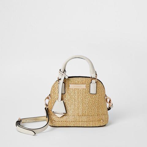 River Island monogram mini kettle bag in beige