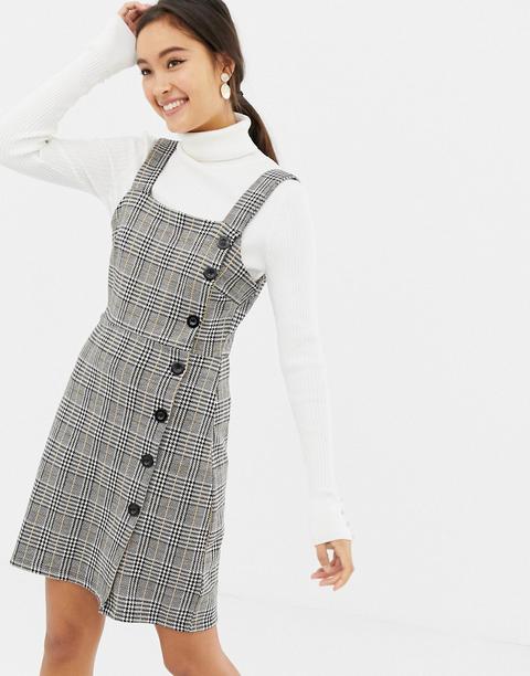 New Look - Kariertes Trägerkleid Mit Seitlichen Knöpfen - Grau
