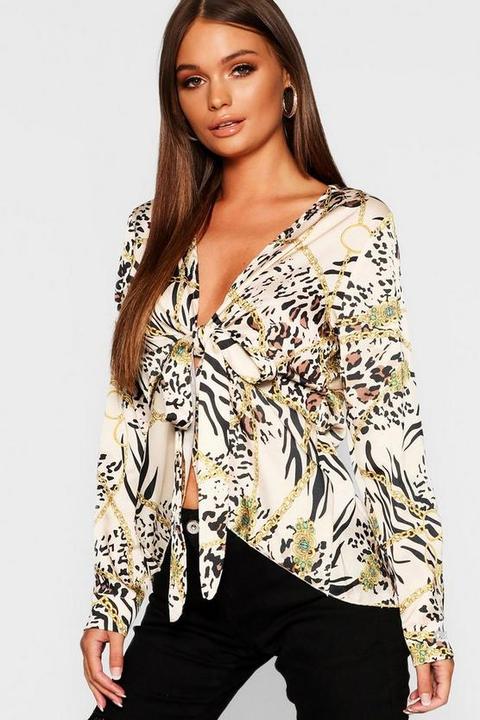 satin chain print blouse