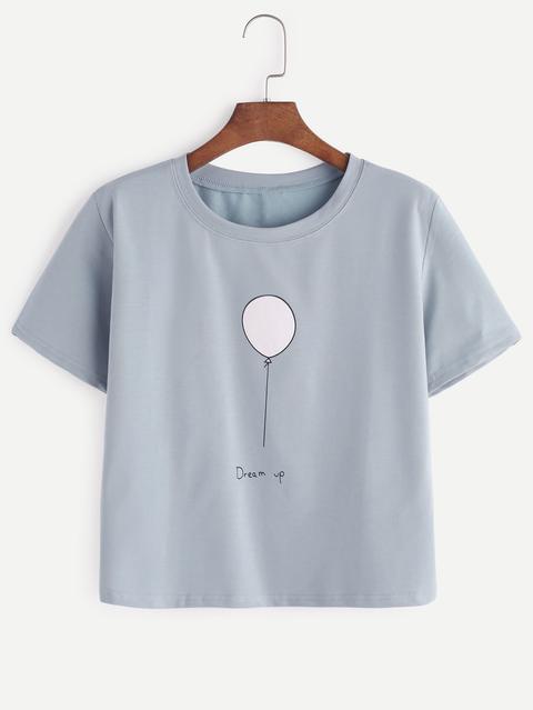 T-shirt Crop Con Disegno E Scritta