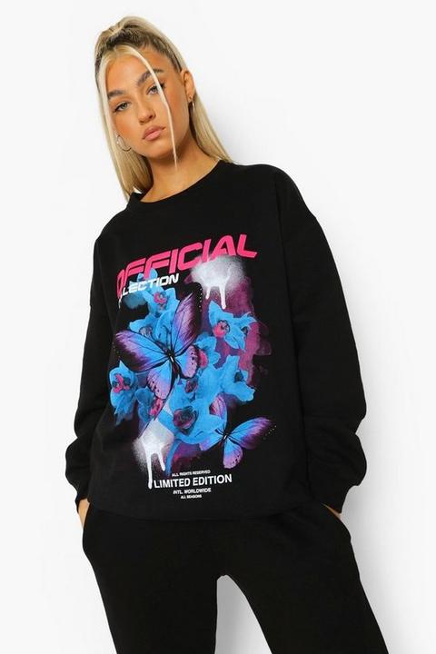 Womens Tall Butterfly Printed Sweatshirt - Black - S, Black