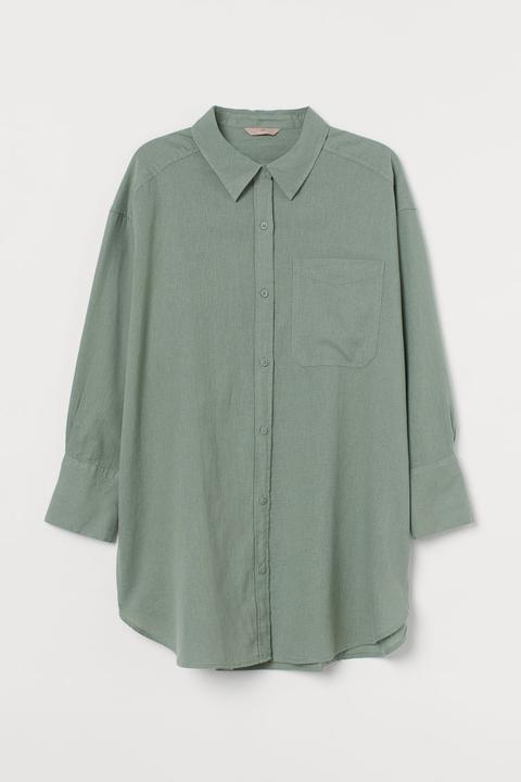 H & M+ Camisa En Mezcla De Lino - Verde