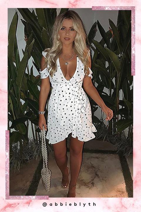 Karli White Polka Dot Frill Detail Dress