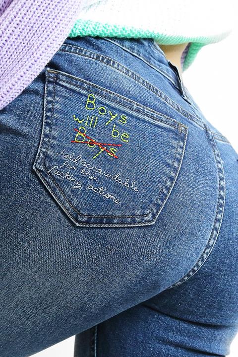 Blue 'boy Will Be' Slogan Jeans