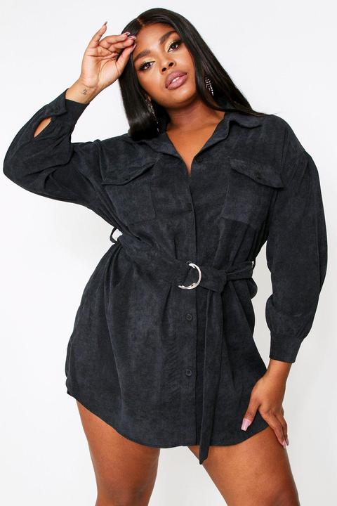 Puff Sleeve Belted Cord Dress