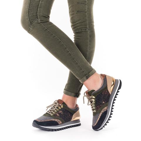 Sneakers De Mujer Verdes Doradas Encaje Lieksa de Gioseppo en Buttons
