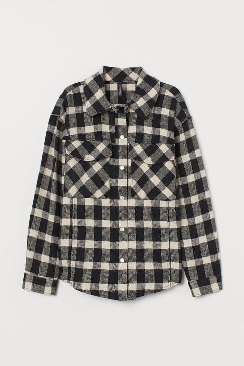 Checked Shirt Jacket - Black