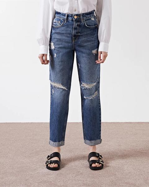Blue Ripped High Waisted Mom Jeans