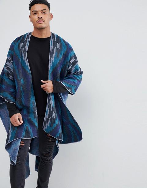 Asos - Mantella Blu Con Motivo Azteco - Blu