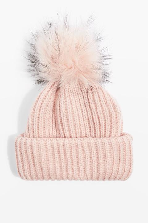 pink beanie with pom pom