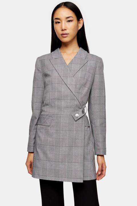 Womens Black And White Check Blazer Dress - Monochrome, Monochrome