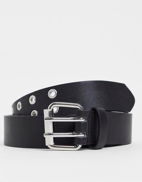 Stradivarius Belt With Eyelet Detail And Square Buckle In Black