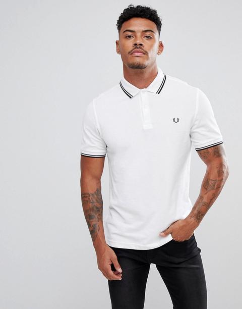 Polo Blanco De Corte Slim Con Ribete Doble De Fred Perry