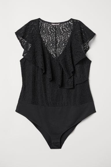 H & M - H & M+ Body In Pizzo Scollo A V - Nero