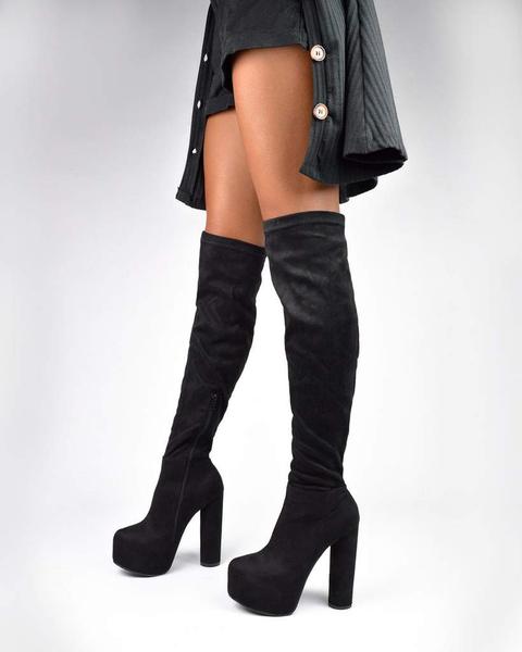 Tracie - Heeled Over The Knee Boots In Black