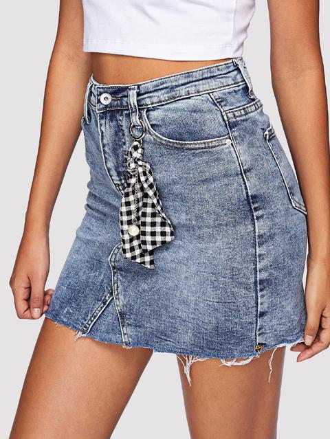 Gonna In Denim Con Bordi Sfrangiati