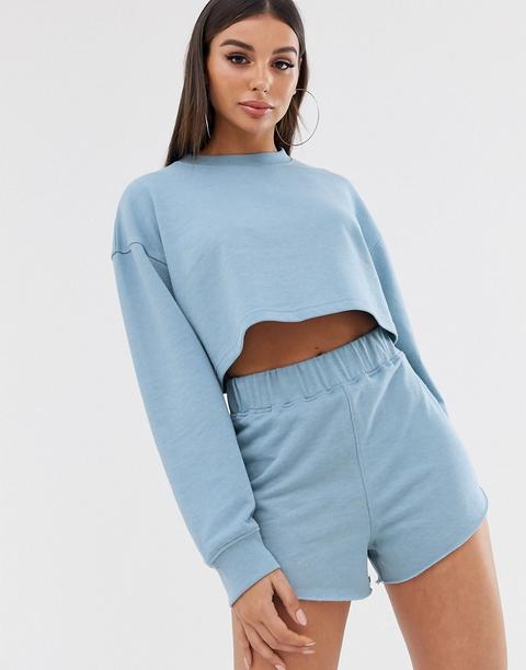 Missguided - Felpa Corta Blu Coordinata - Blu