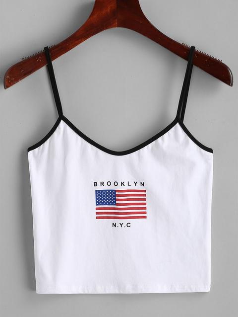 Top Con Bandiera Americana A Forma Di Ringer Cami Top White Black