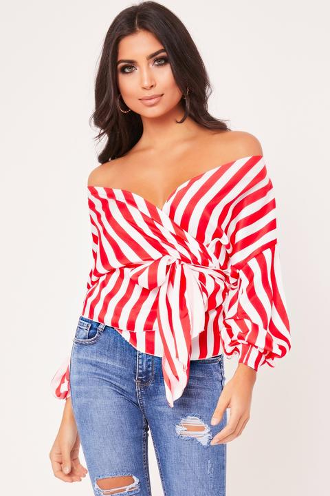 Piper Red & White Striped Side Tie Top