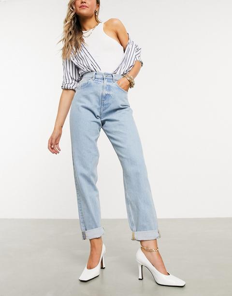 Asos Design High Rise 'slouchy' Mom Jeans In Lightwash-blue