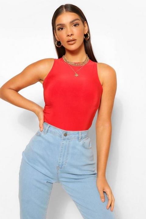 Womens Double Layer Racer Bodysuit - Red - 8, Red