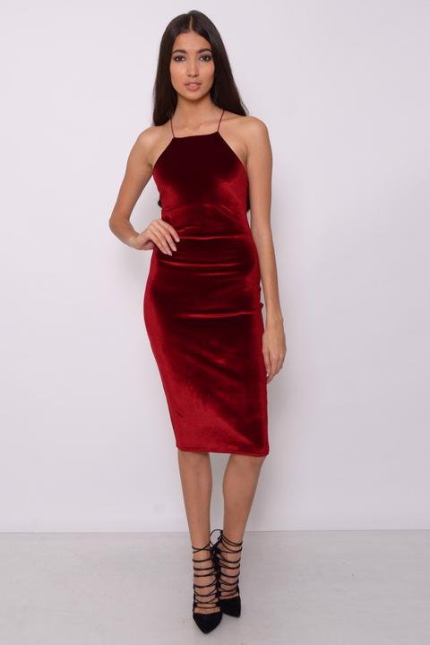 Wine Cross Back Velvet Midi Dress