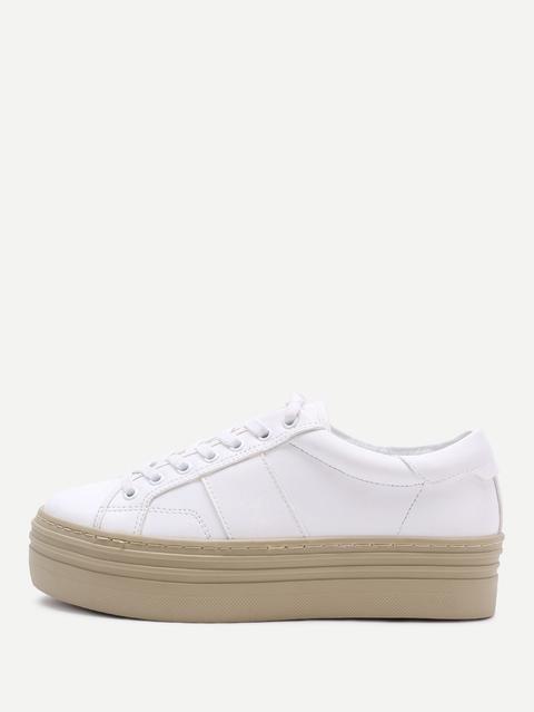 Bianco Suola In Gomma Lace Up Pu Scarpe Da Tennis