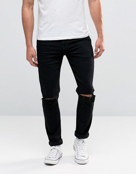 Asos - Jeans Skinny Neri Con Strappi Alle Ginocchia - Nero