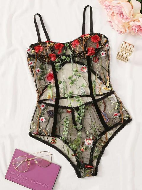 Body Teddy Fino Con Bordado Floral