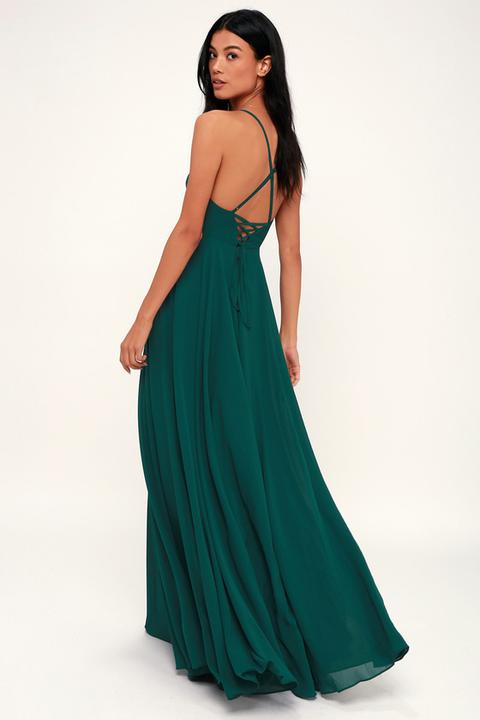 Remember Tonight Forest Green Lace-up Maxi Dress
