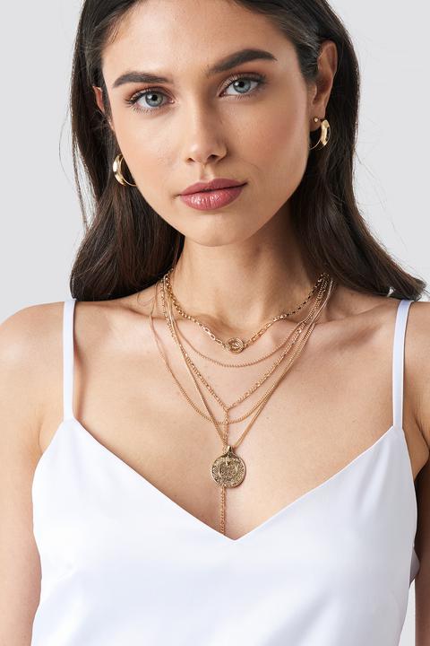 Layered Coin Drop Chain Necklace Gold